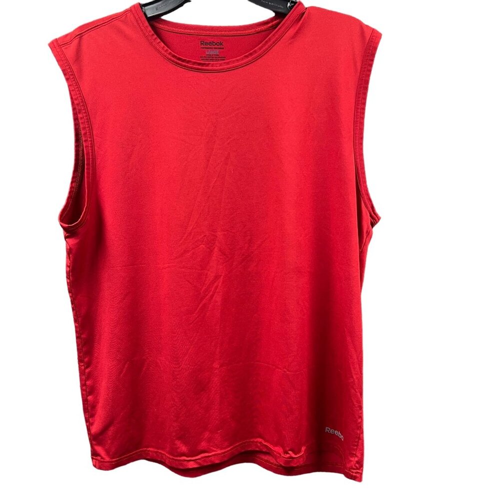 Reebok Mens Large Red Sleeveless Performance Muscle Shirt Workout Gym Pullover